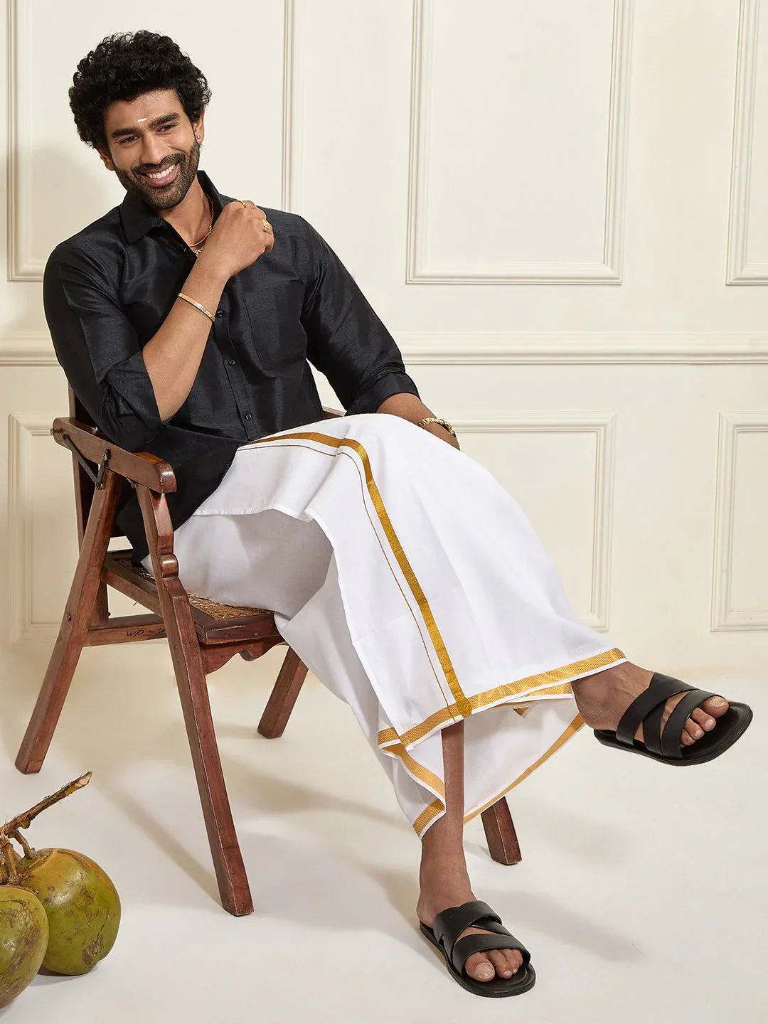 Men's Black Silk Blend Ethnic Shirt
