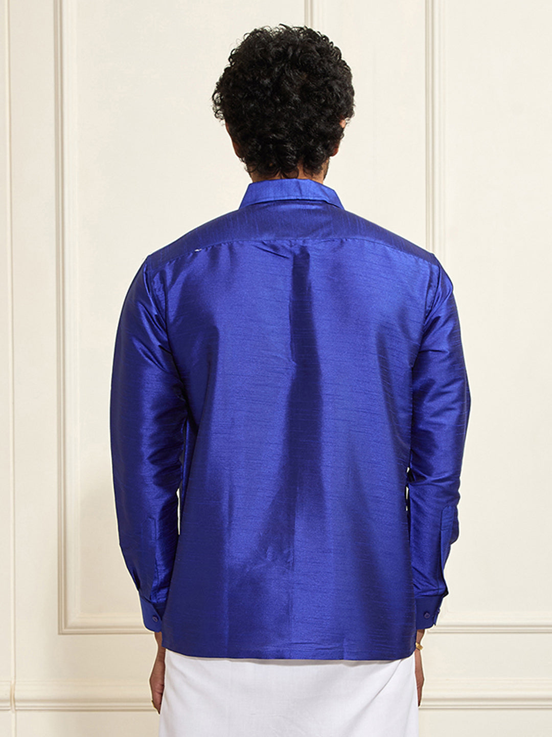 Men's Blue Silk Blend Ethnic Shirt