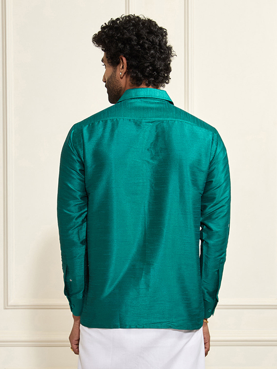 Men's Green Silk Blend Ethnic Shirt