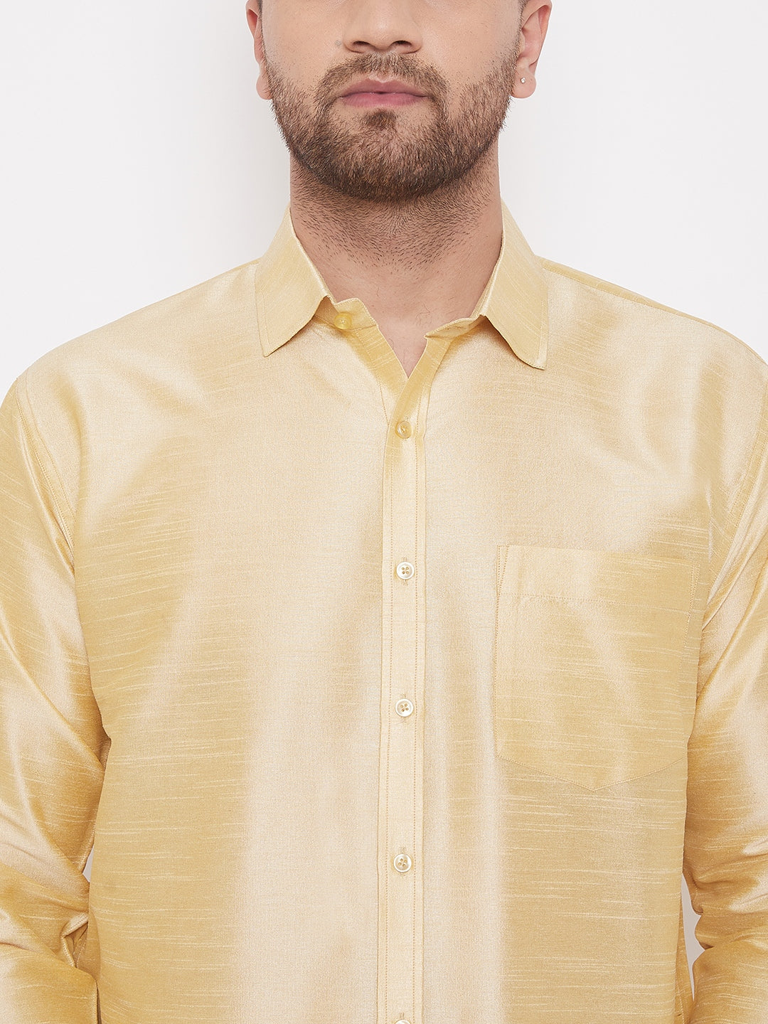 Men's Gold Silk Blend Ethnic Shirt
