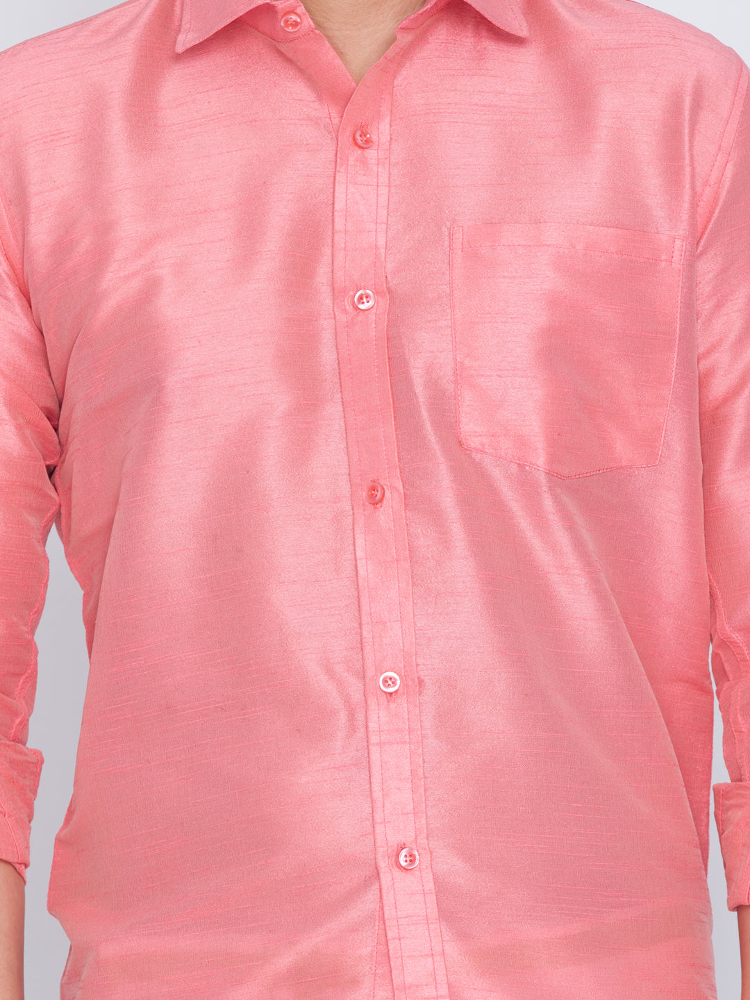 Men's Pink Silk Blend Ethnic Shirt