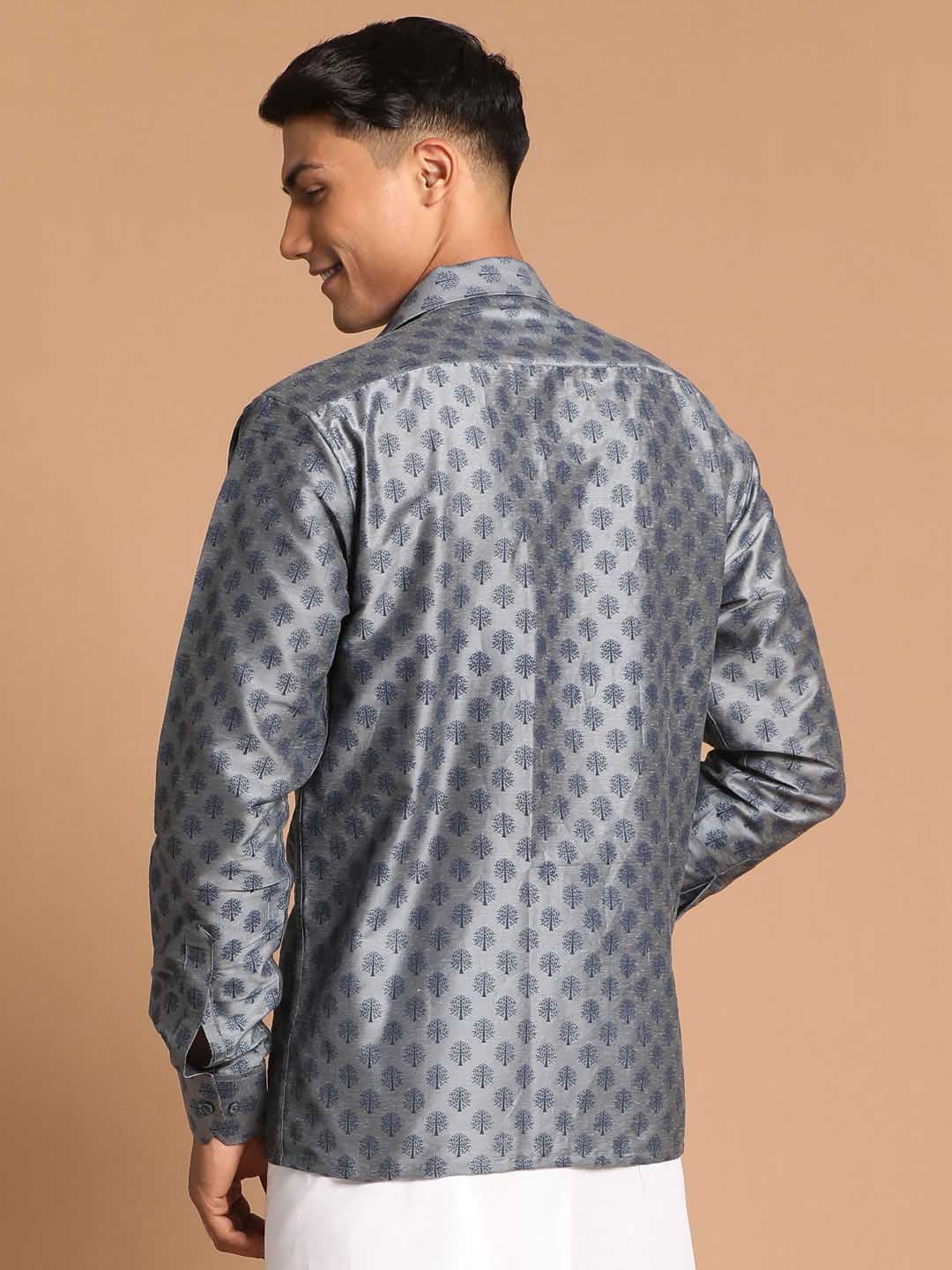 Men's Gray Silk Blend Printed Shirt