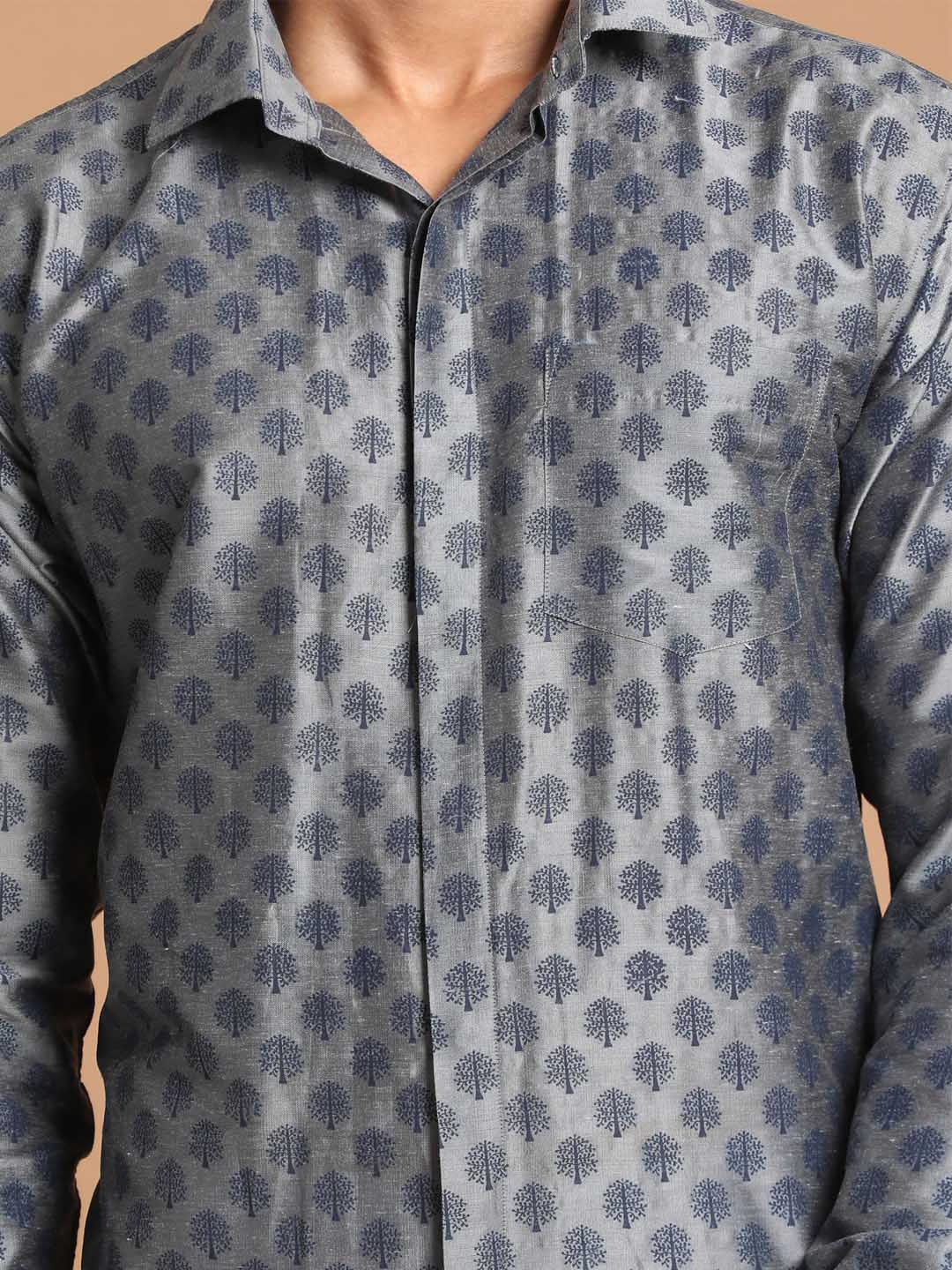 Men's Gray Silk Blend Printed Shirt