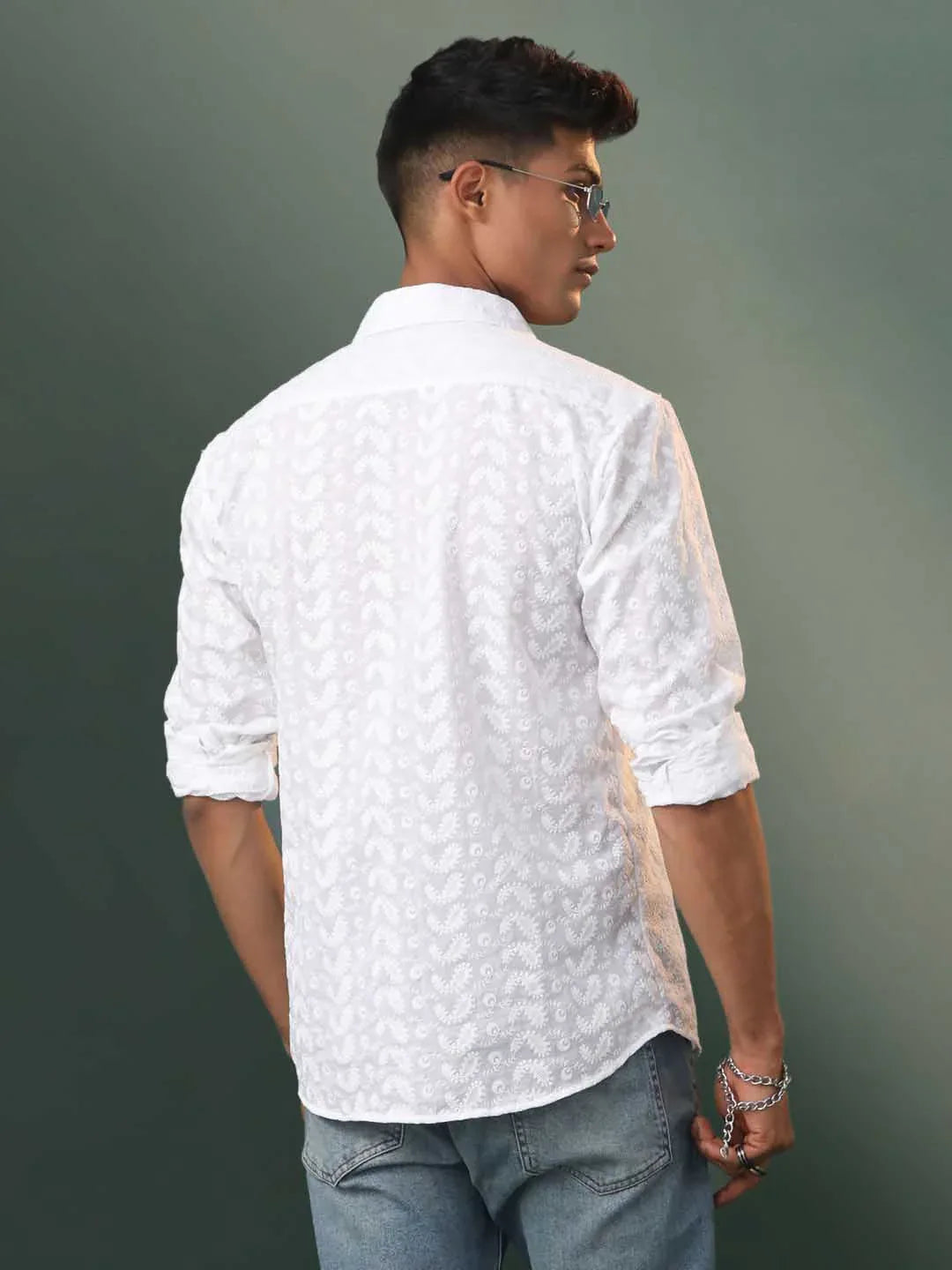 Men's White Chikankari Cotton Shirt
