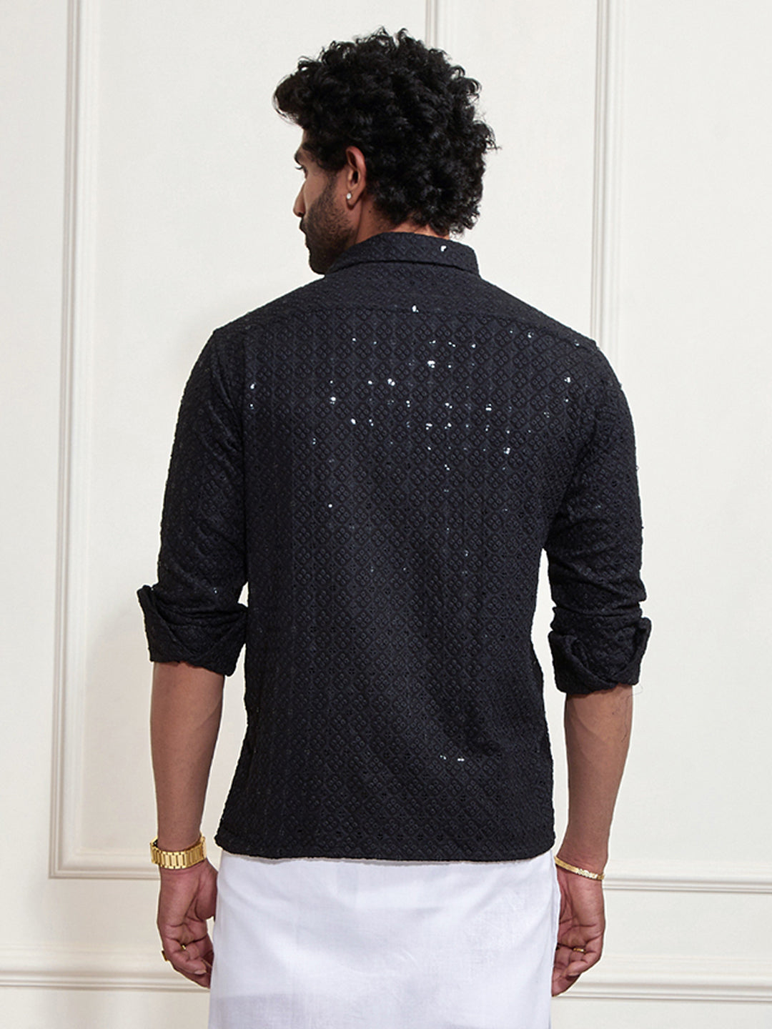 Men's Black Rayon Embellished Shirt