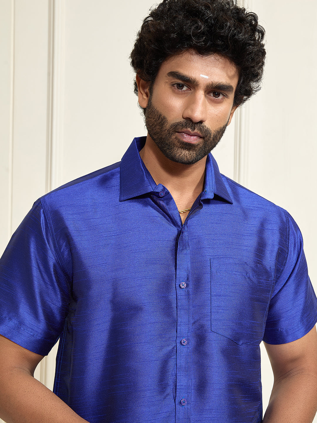 Men's Blue Silk Blend Ethnic Shirt