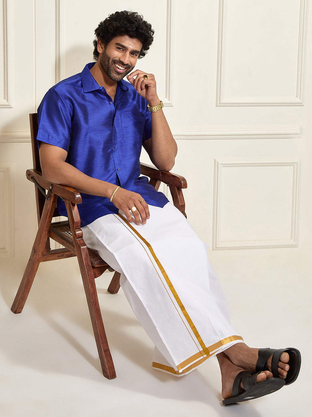 Men's Blue Silk Blend Ethnic Shirt