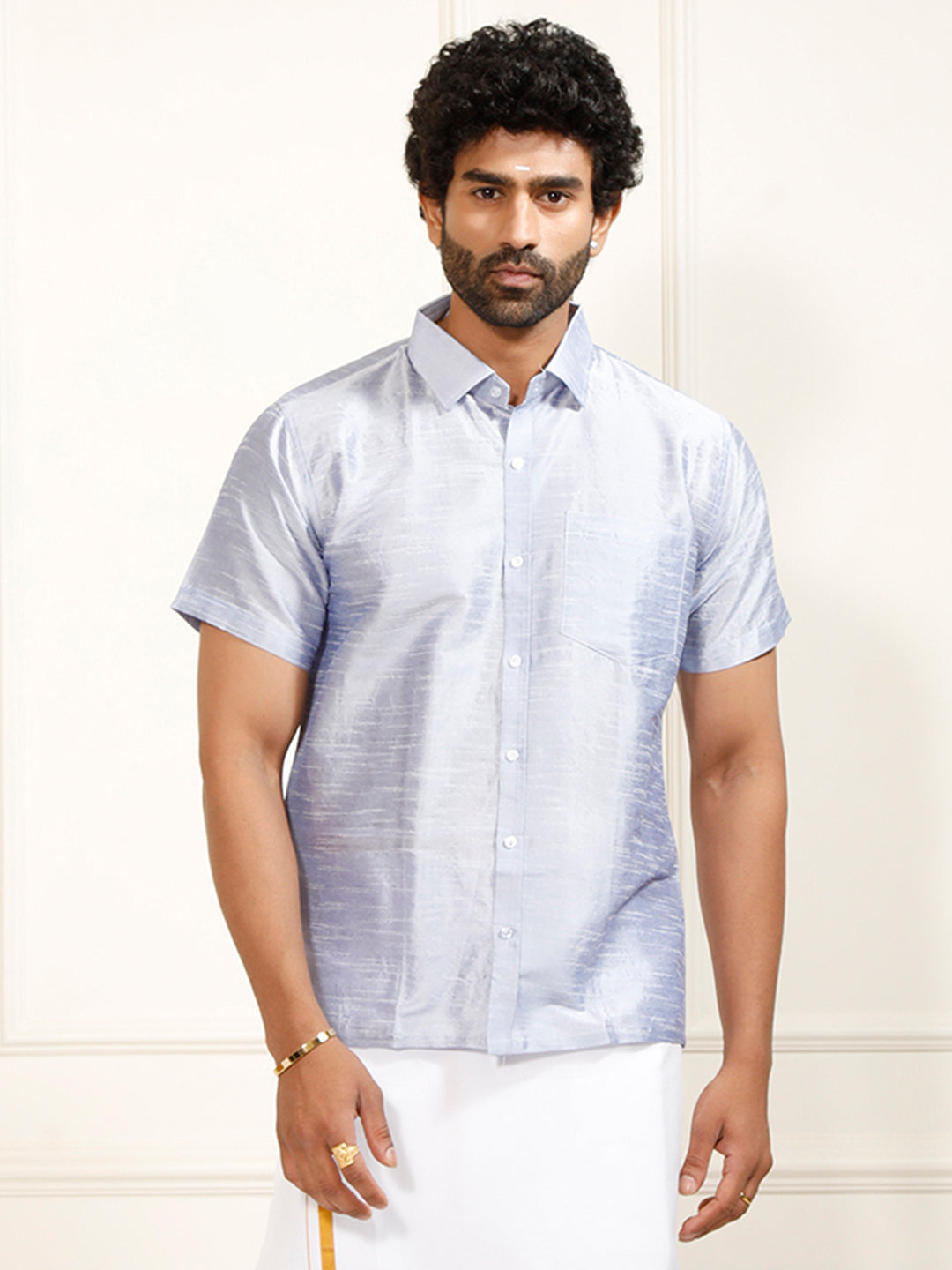 Men's Lavender Silk Blend Ethnic Shirt