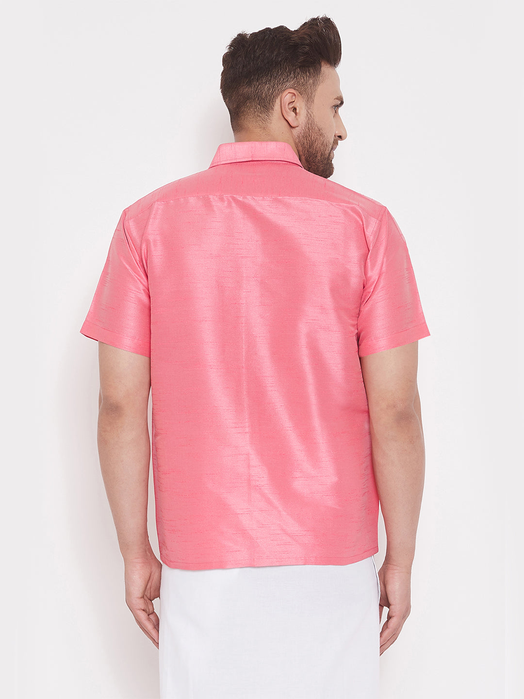 Men's Pink Silk Blend Ethnic Shirt