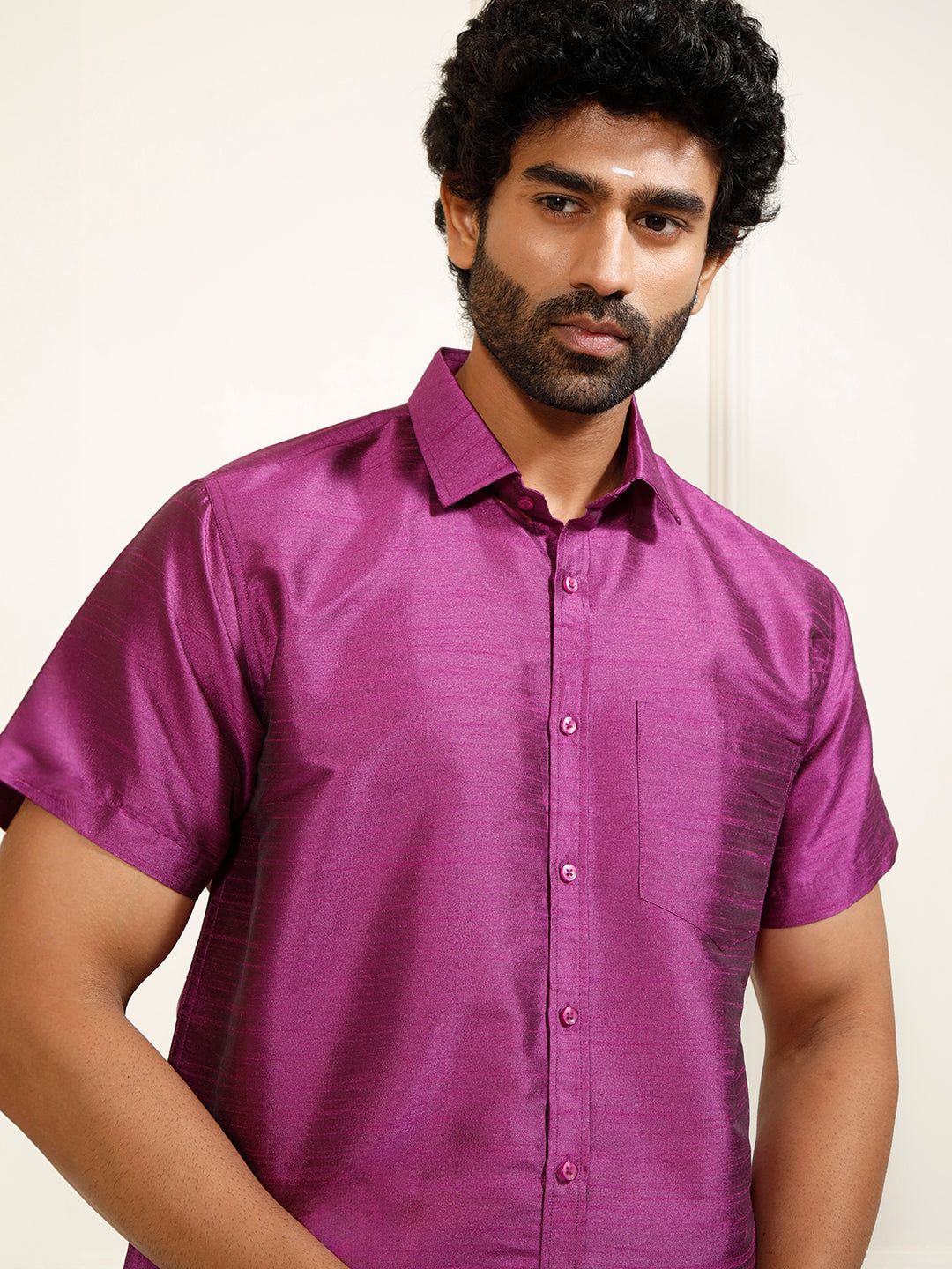 Men's Purple Silk Blend Ethnic Shirt
