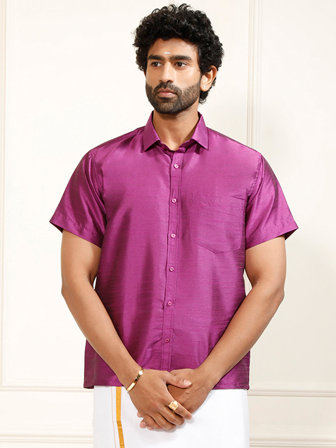 Men's Purple Silk Blend Ethnic Shirt