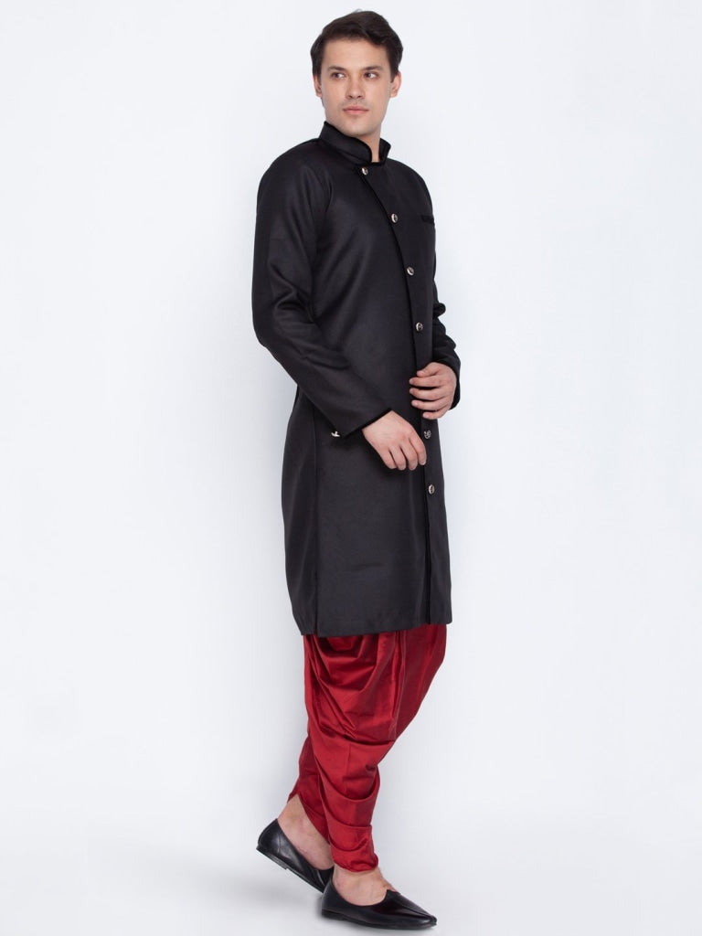 VM By VASTRAMAY Men's Black Cotton Blend Sherwani Set
