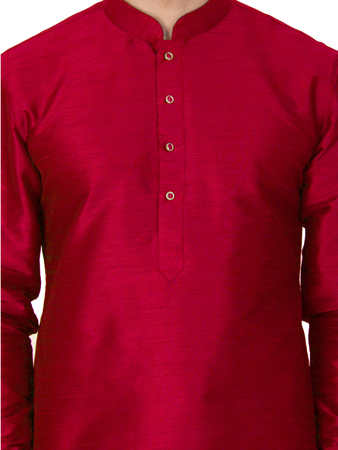 VASTRAMAY Men's Maroon Silk Blend Curved Kurta