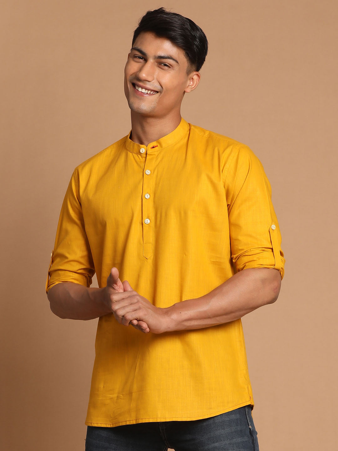 Men's Mustard Short Cotton Kurta