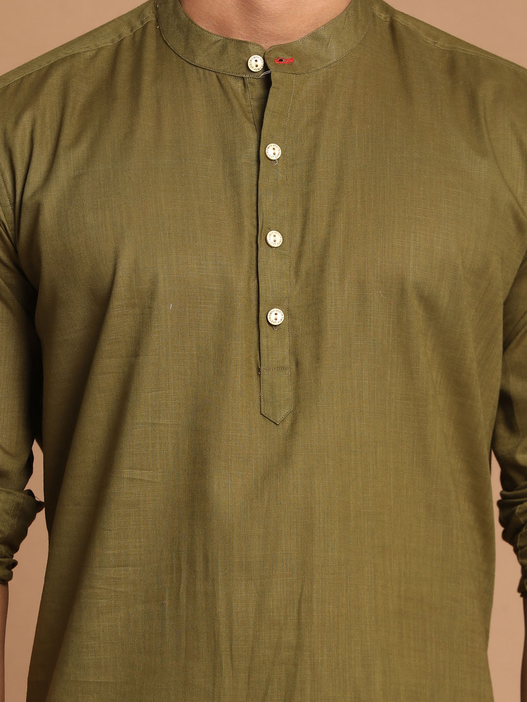 Men's Olive Green Short Cotton Kurta