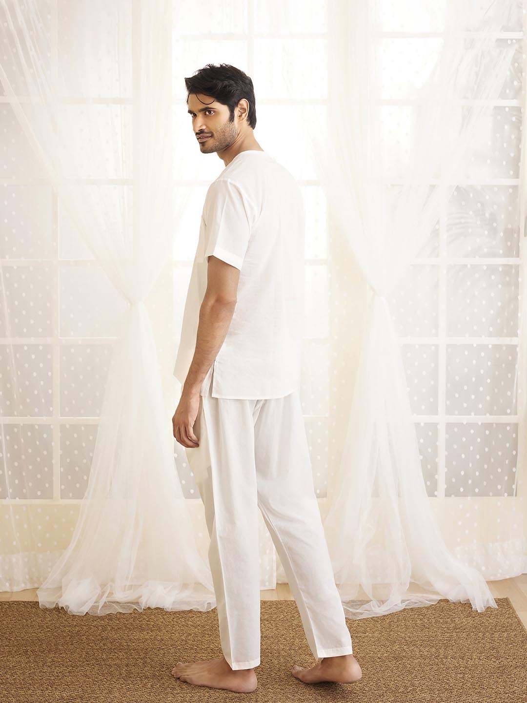 Men's White Cotton Kurta Pyjama Set