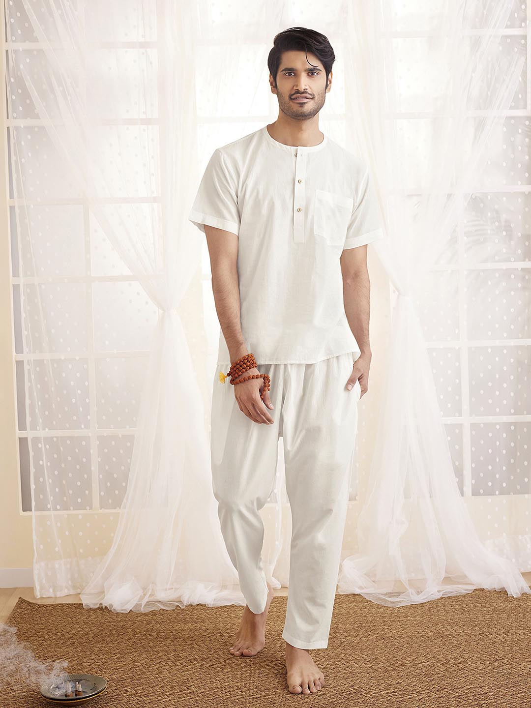 Men's White Cotton Kurta Pyjama Set