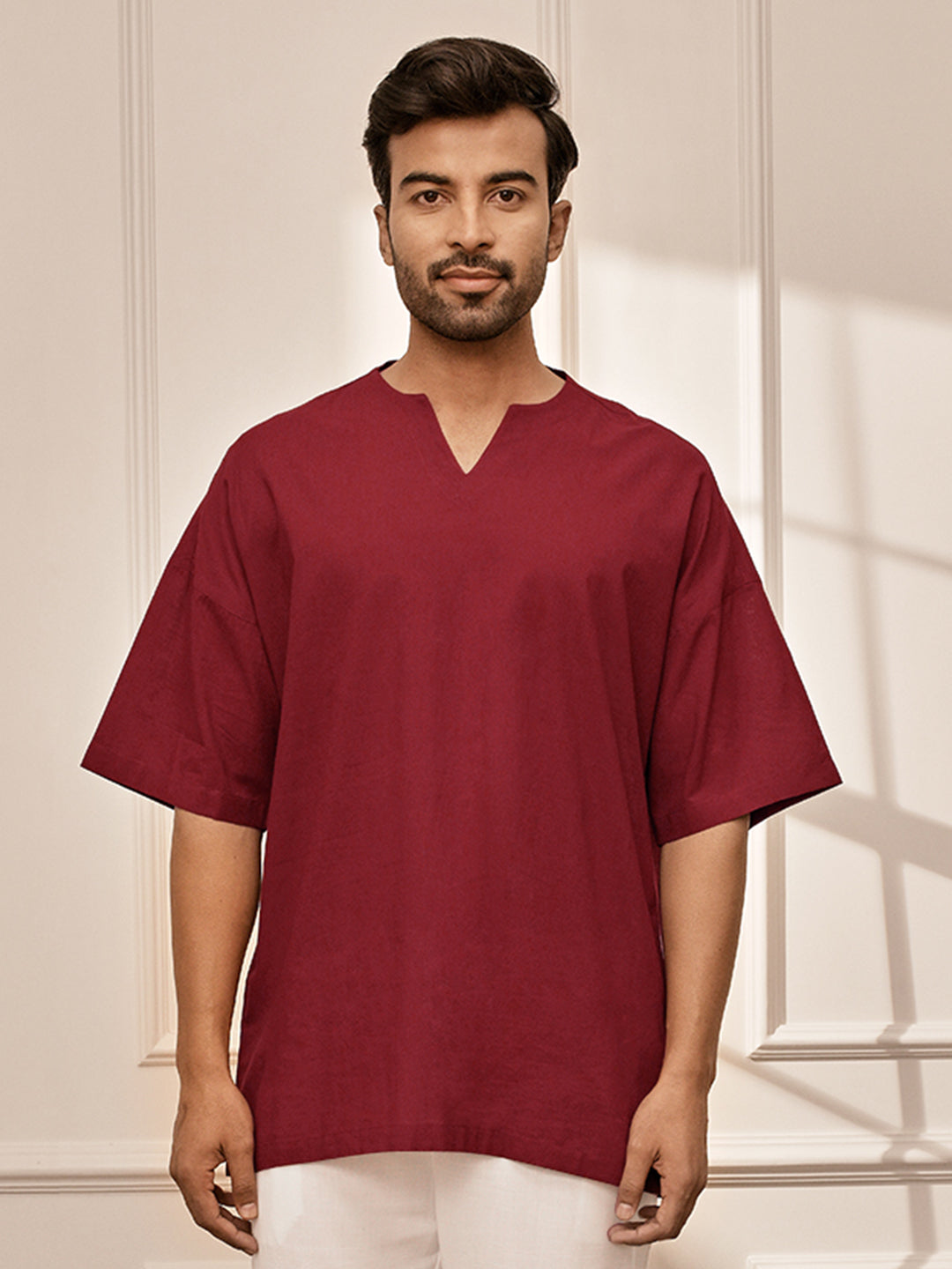 Men Maroon Cambric Cotton Yoga Kurta