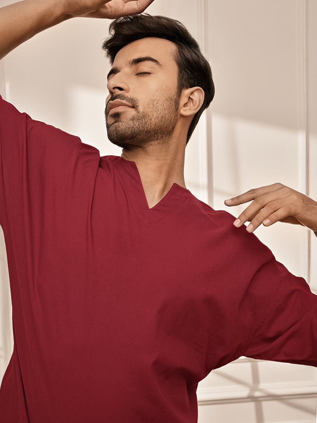 Men Maroon Cambric Cotton Yoga Kurta