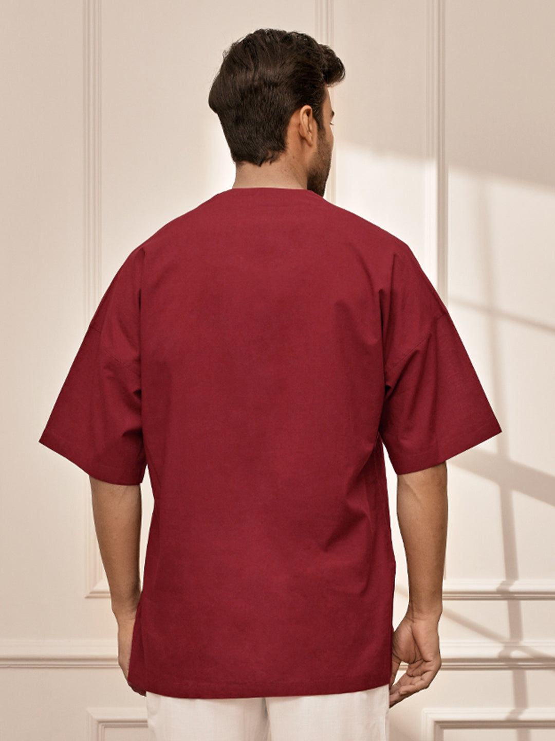 Men Maroon Cambric Cotton Yoga Kurta