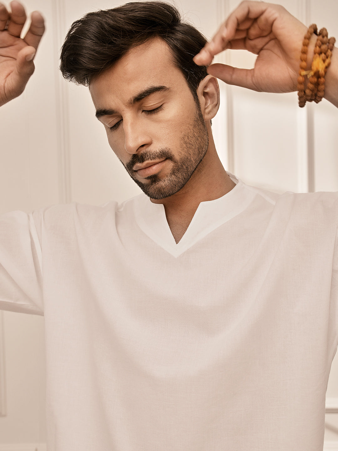 Men White Cambric Cotton Yoga Kurta
