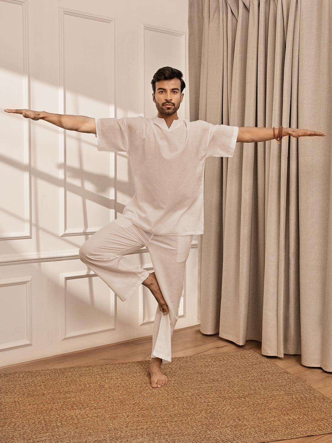 Men White Cambric Cotton Yoga Kurta