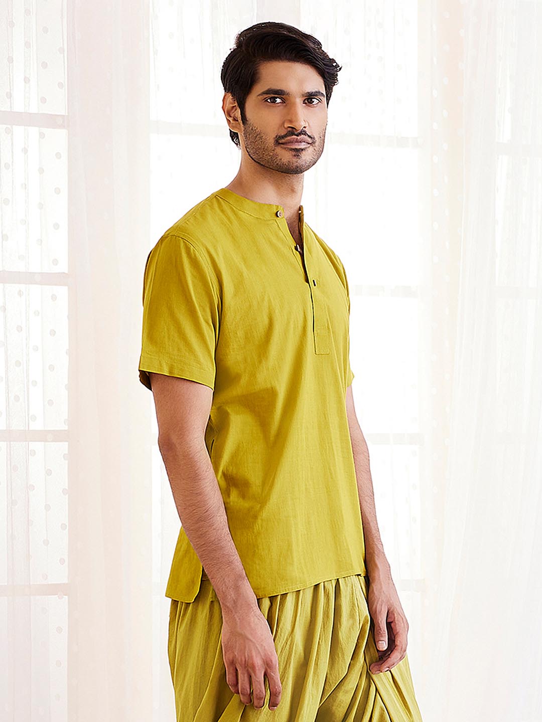 Men's Mustard Cotton Short Kurta