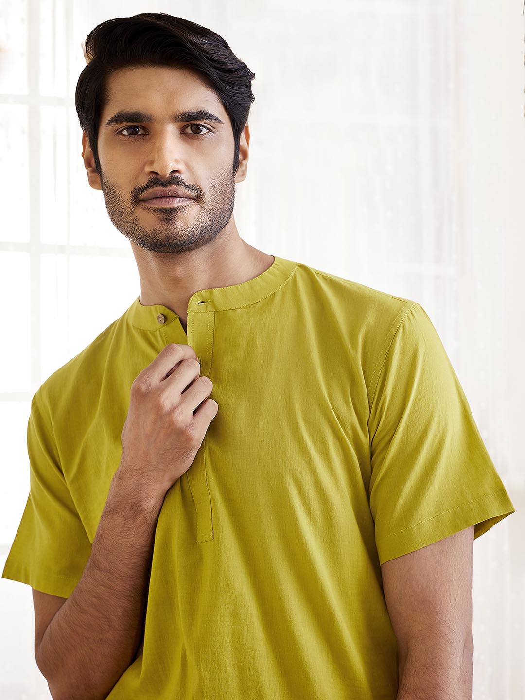 Men's Mustard Cotton Short Kurta