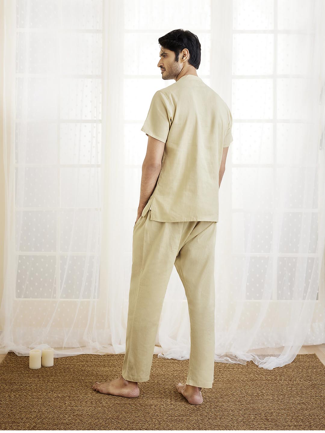Men's Beige Cotton Kurta Pyjama Set