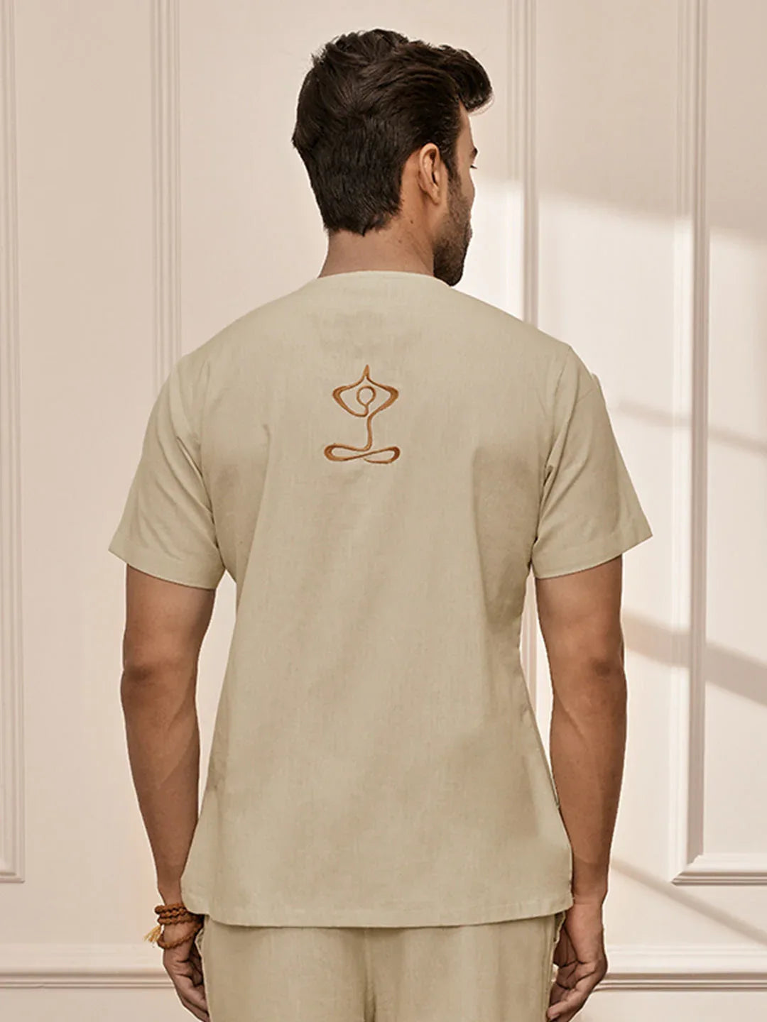 Men Beige Cotton Flex Yoga Kurta