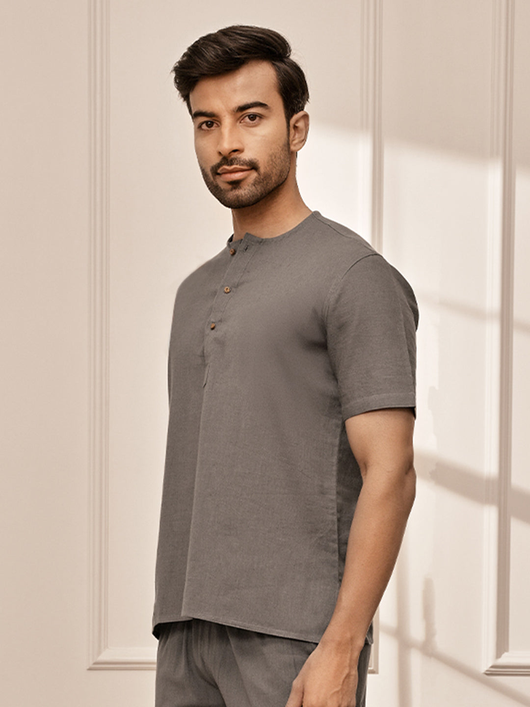 Men Mud Brown Cotton Flex Yoga Kurta