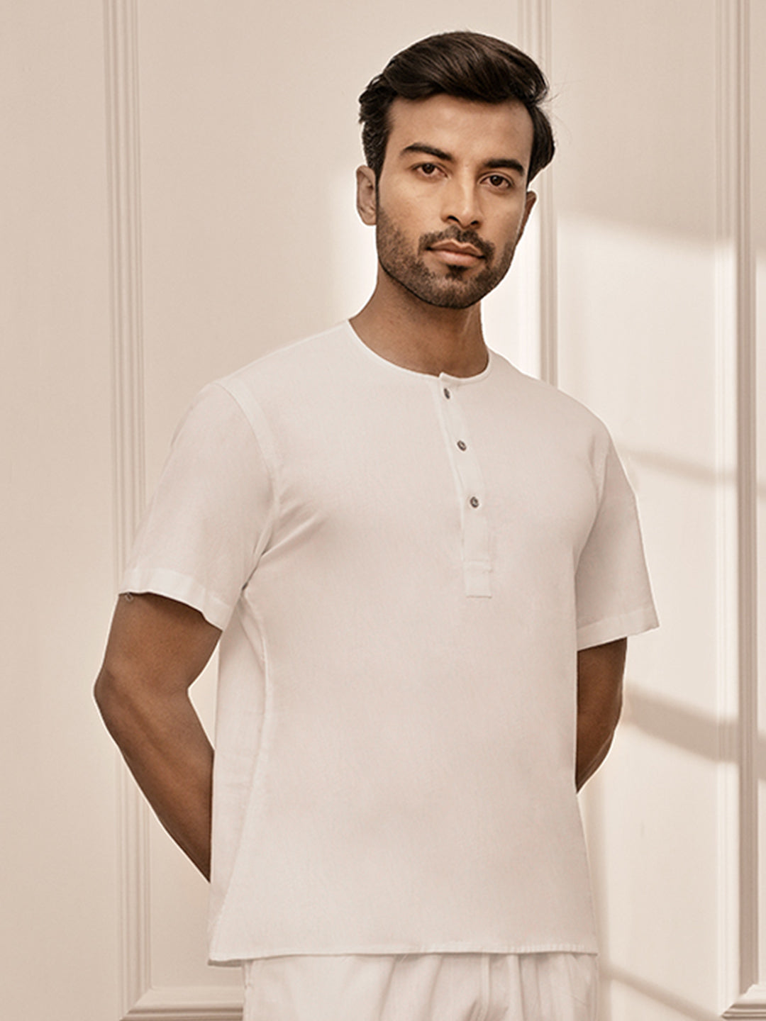 Men White Cotton Flex Yoga Kurta