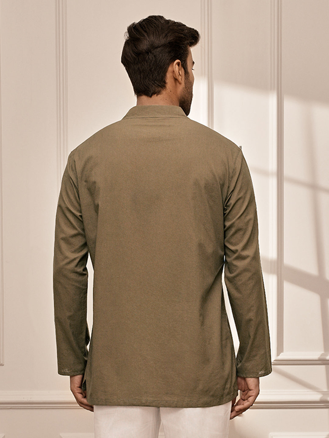 Men Mehendi Green Cambric Cotton Full Sleeve Yoga Kurta