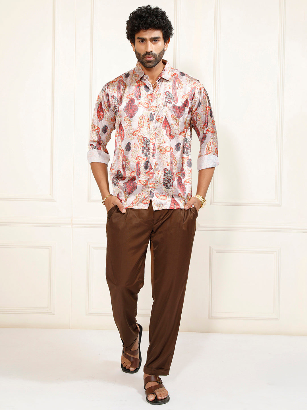 Men's Multi-Color Silk Blend Printed Shirt