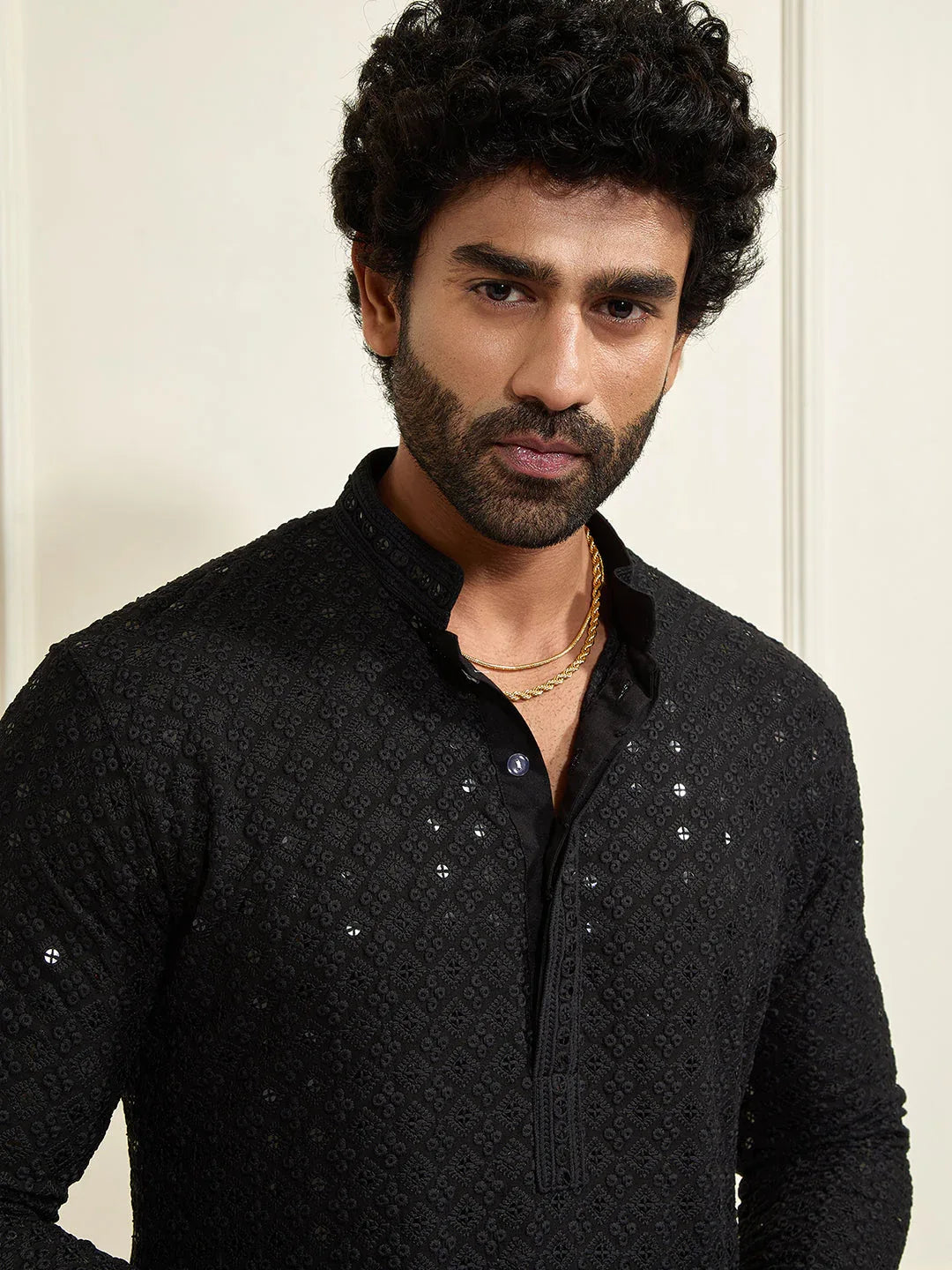 Men's Black Rayon Cotton Kurta