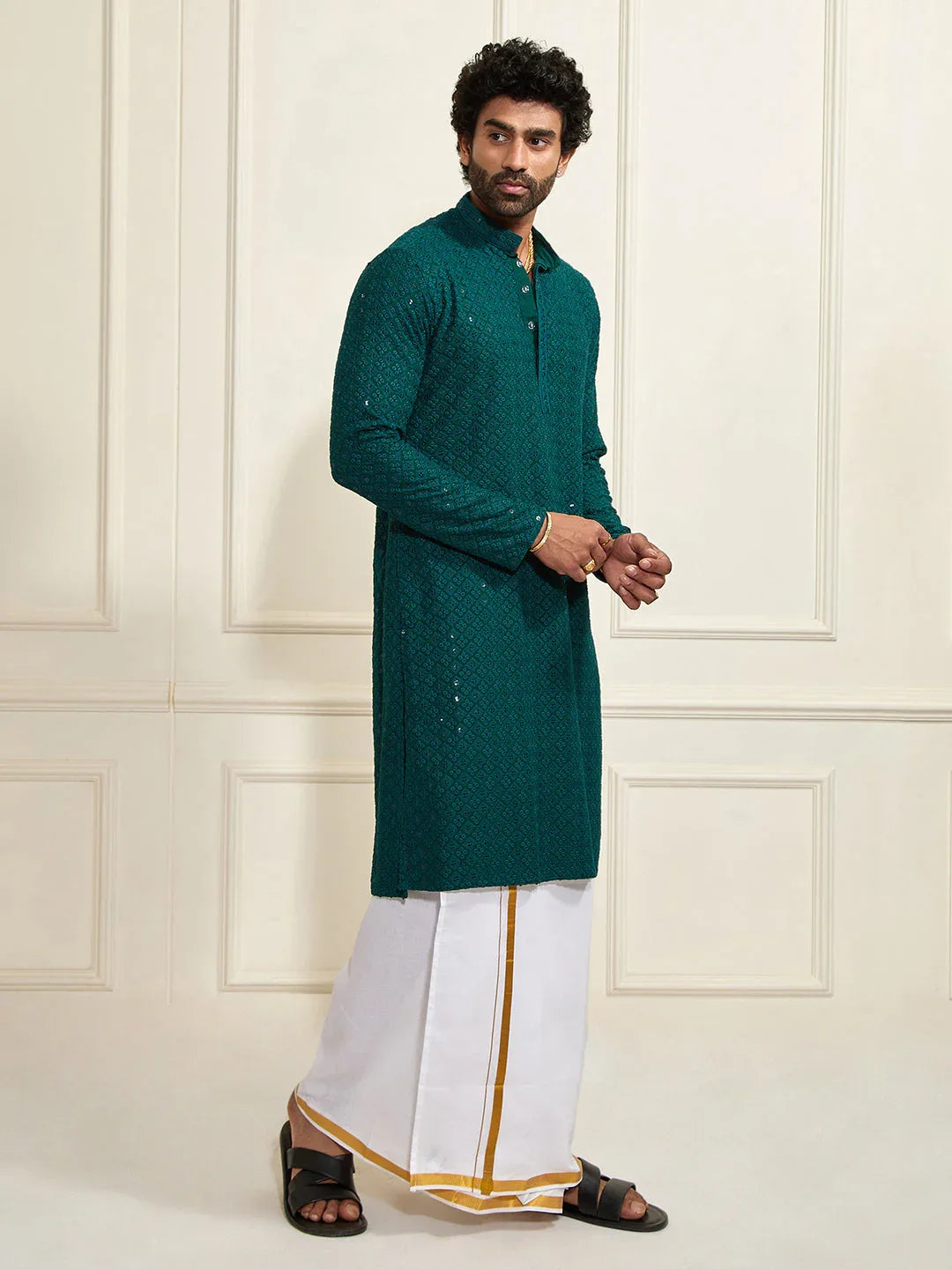 Men's Green Rayon Cotton Kurta
