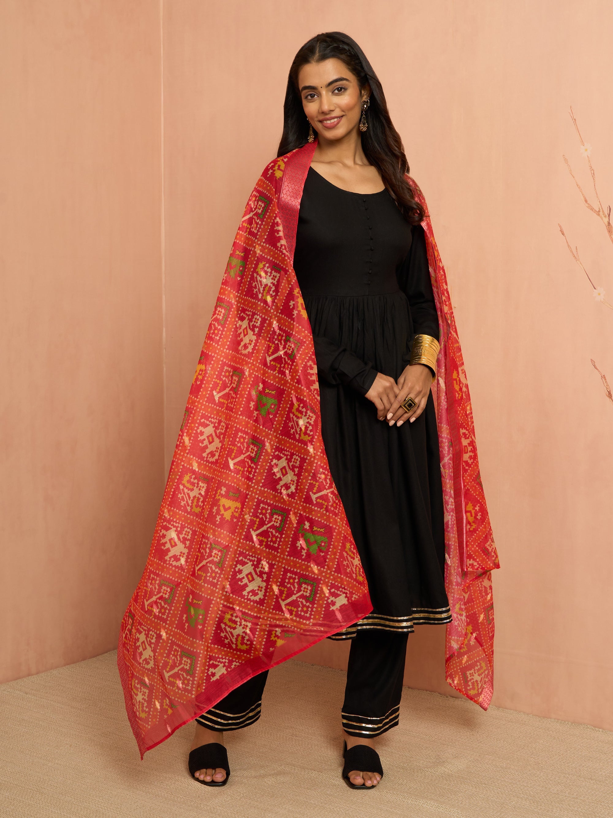 Women's Black Rayon Anarkali Kurta Set