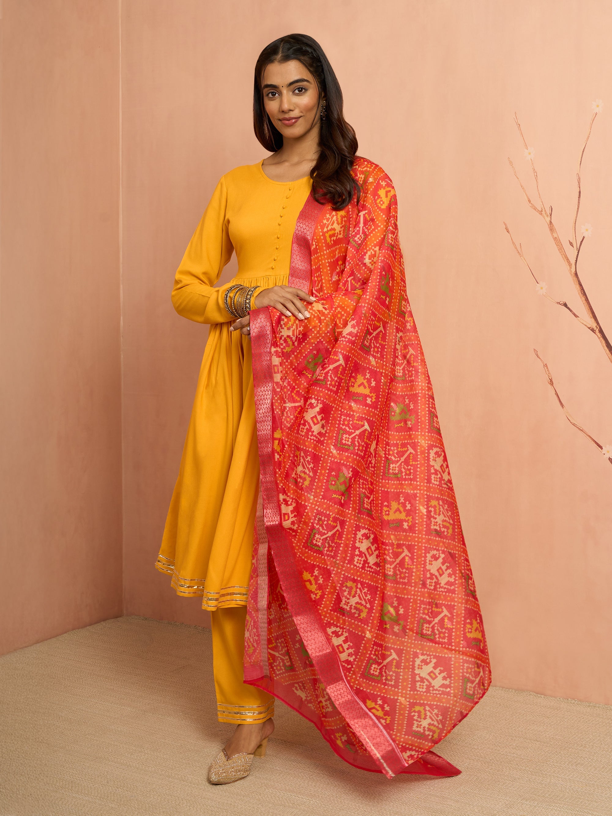 Women's Mustard Rayon Anarkali Kurta Set