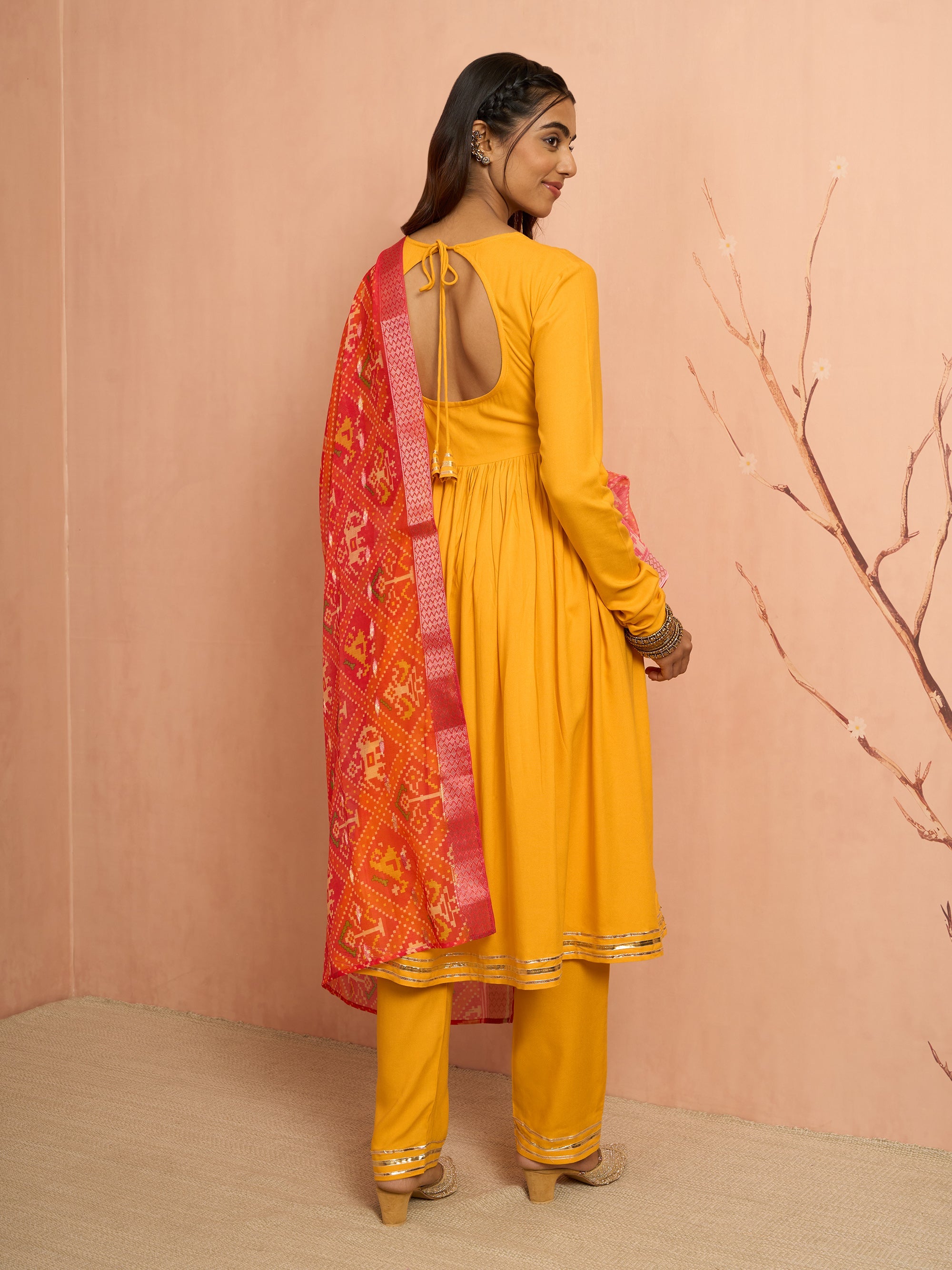 Women's Mustard Rayon Anarkali Kurta Set