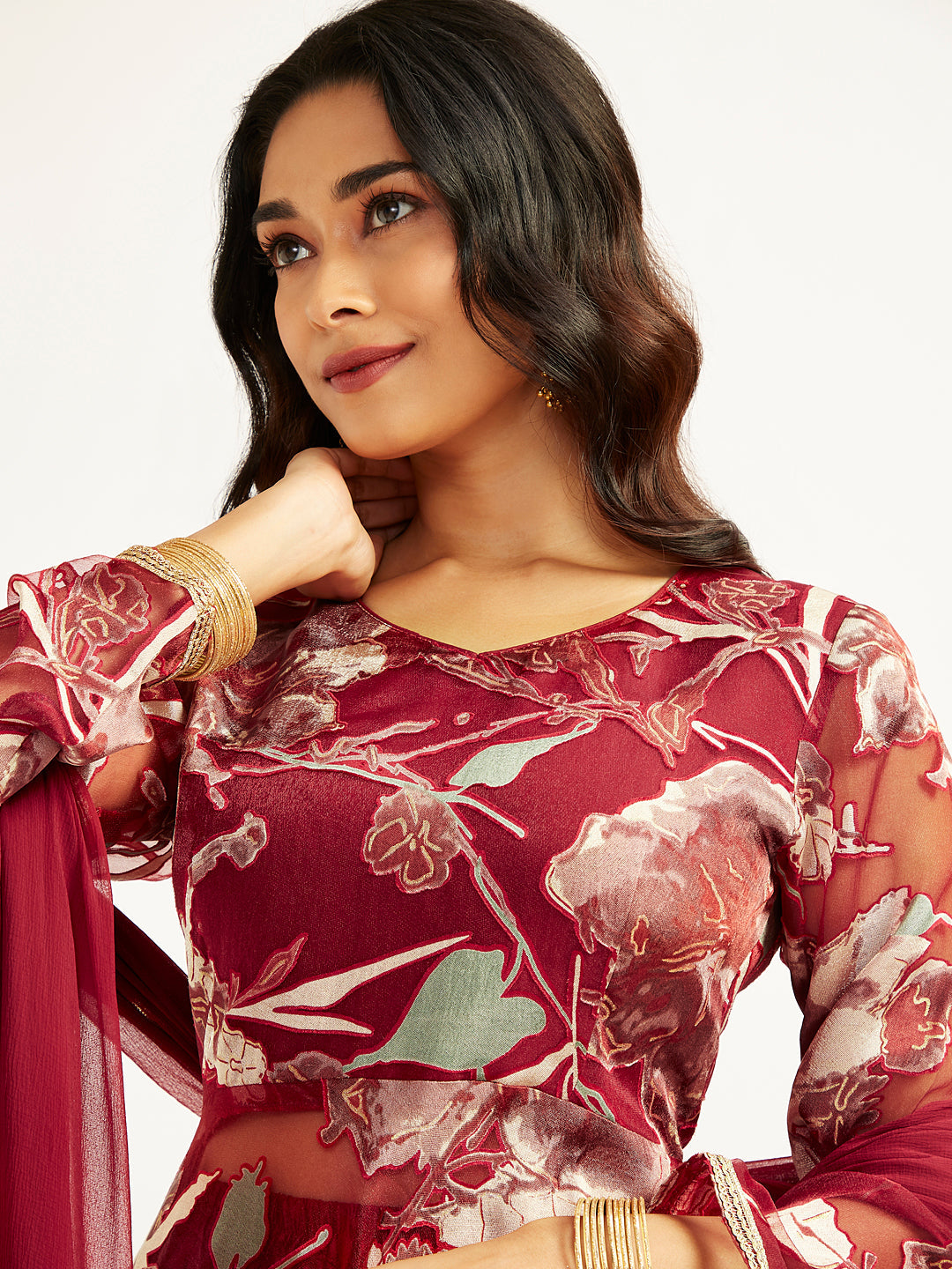 VASTRAMAY Women's Maroon Anarkali Set - qivii