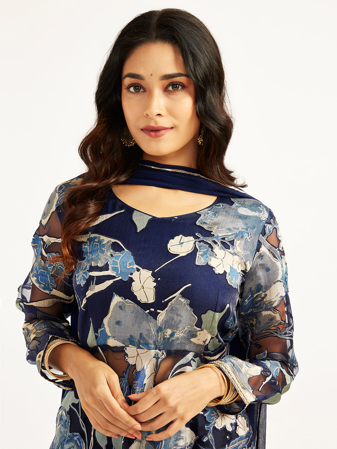 VASTRAMAY Women's Navy Blue Anarkali Set - qivii