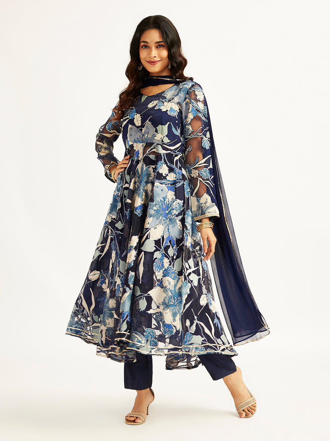 VASTRAMAY Women's Navy Blue Anarkali Set - qivii