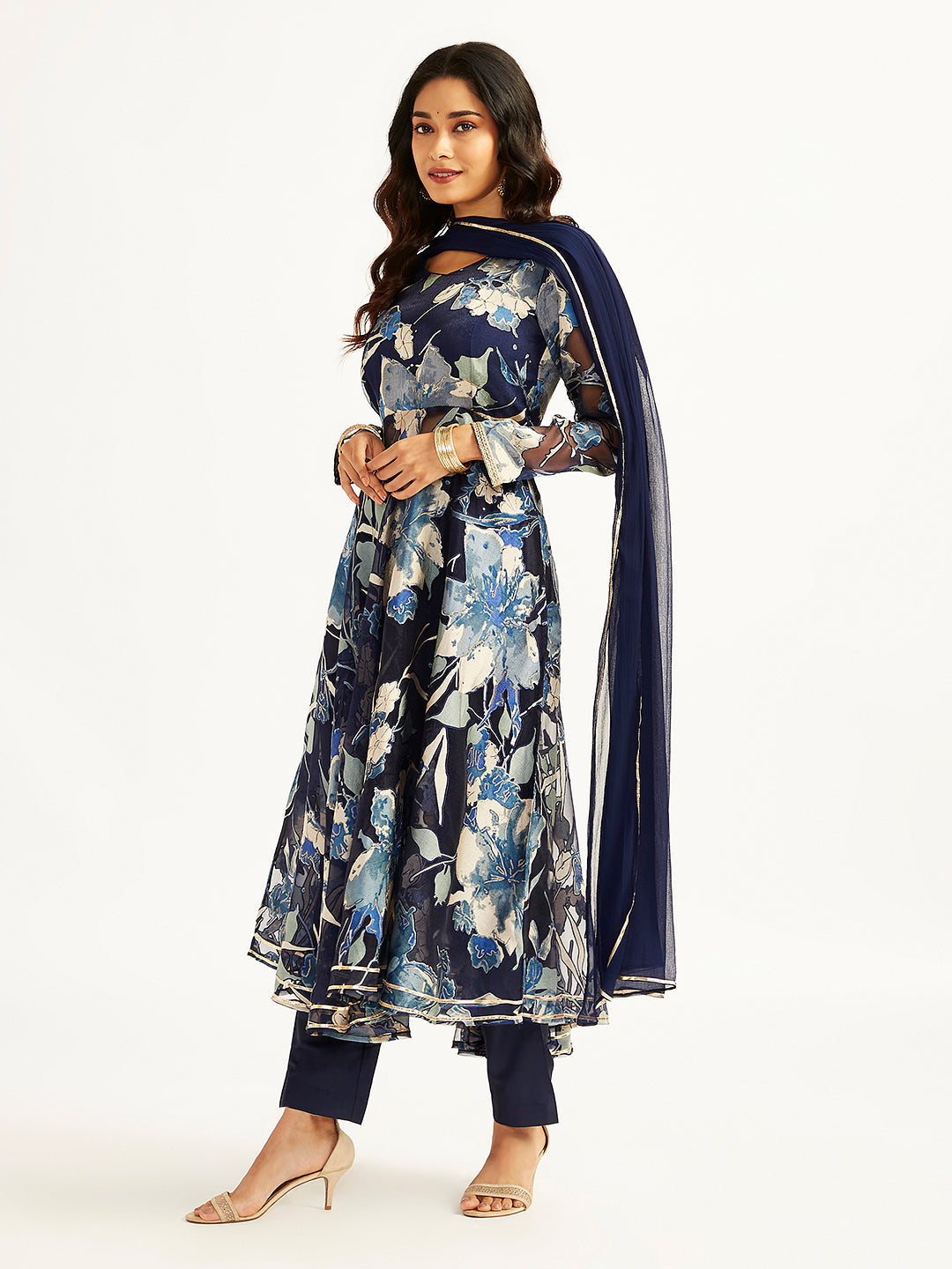VASTRAMAY Women's Navy Blue Anarkali Set - qivii