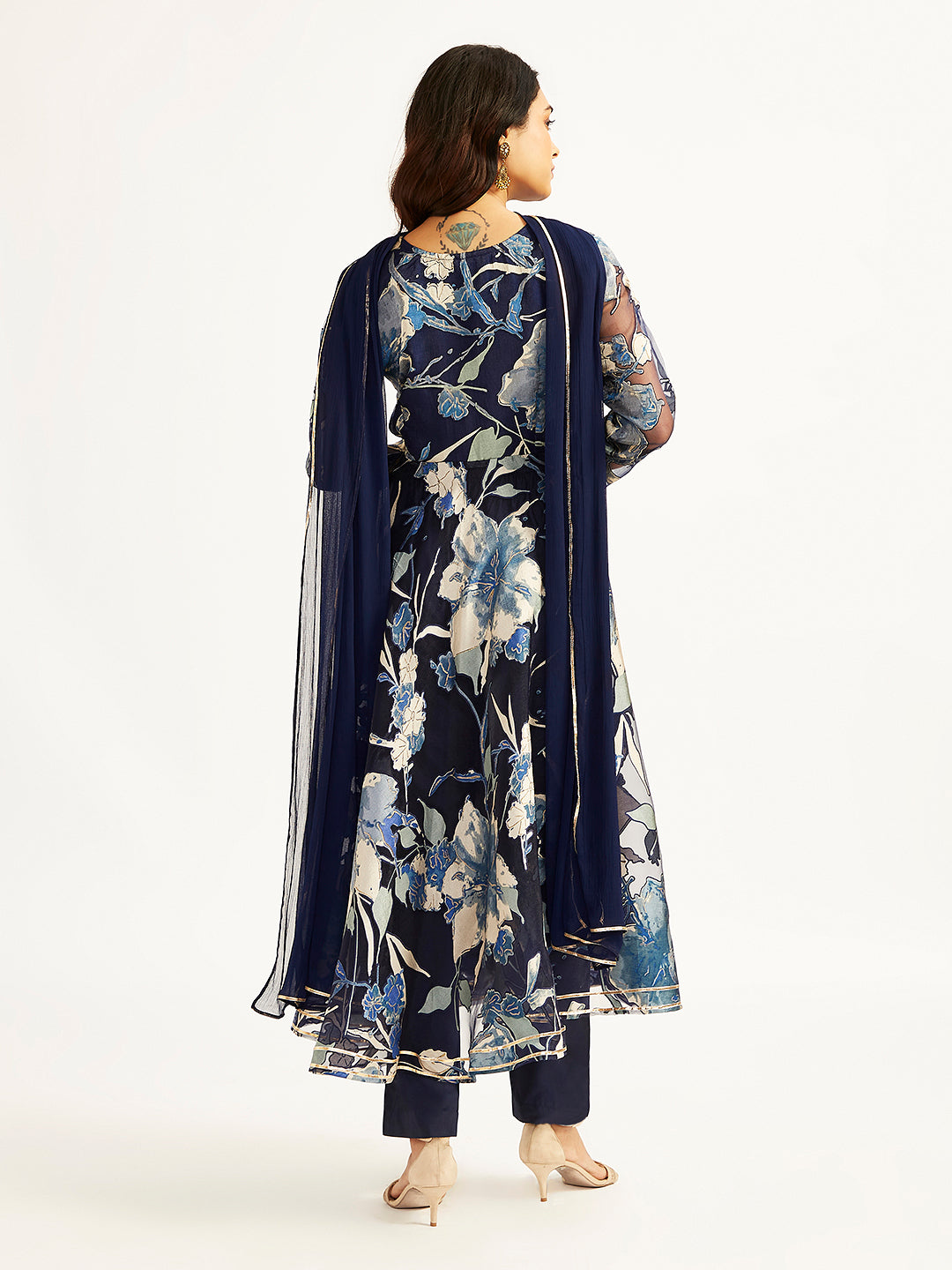 VASTRAMAY Women's Navy Blue Anarkali Set - qivii