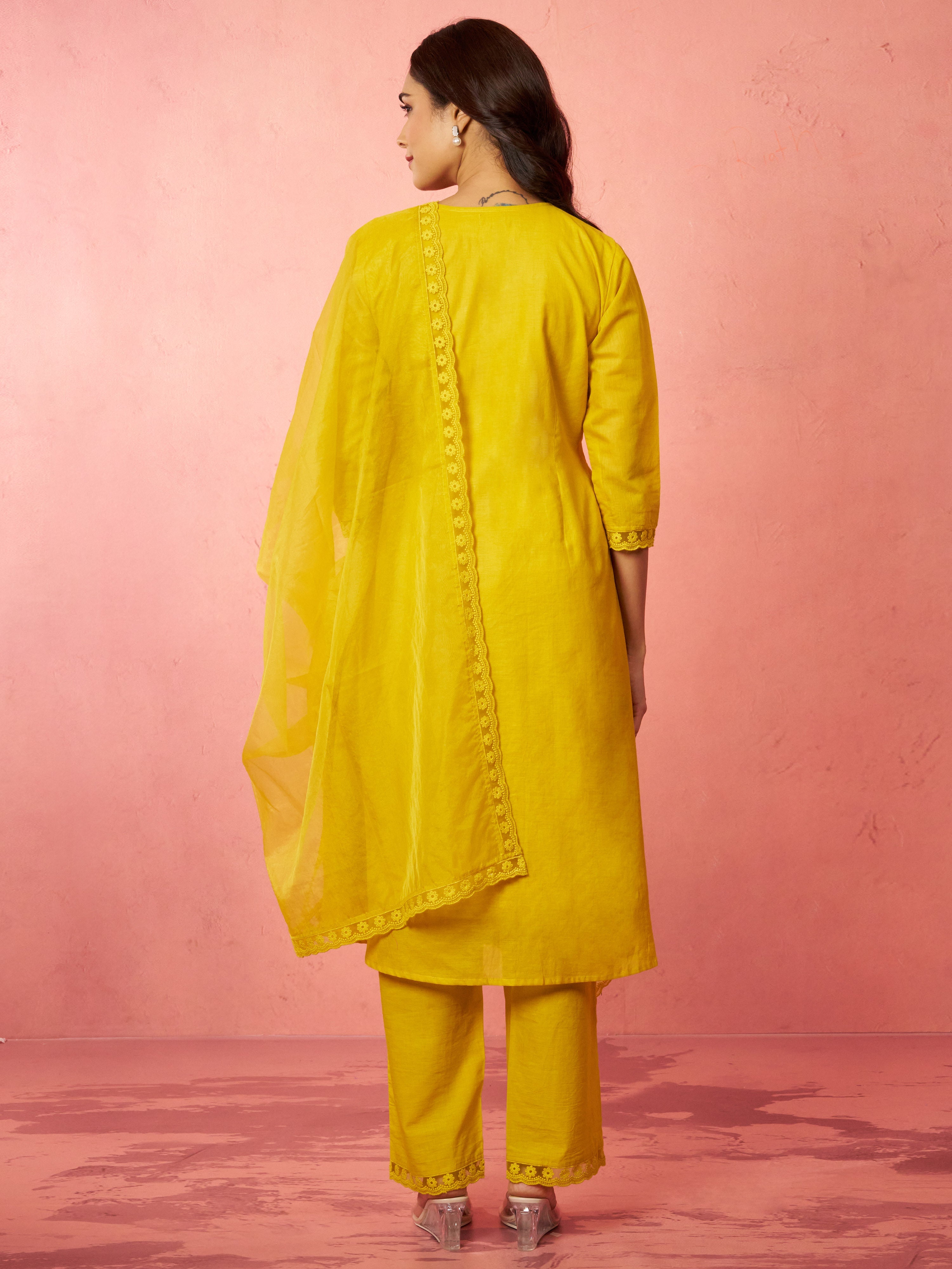 Women's Mustard Chanderi Anarkali Kurta Set