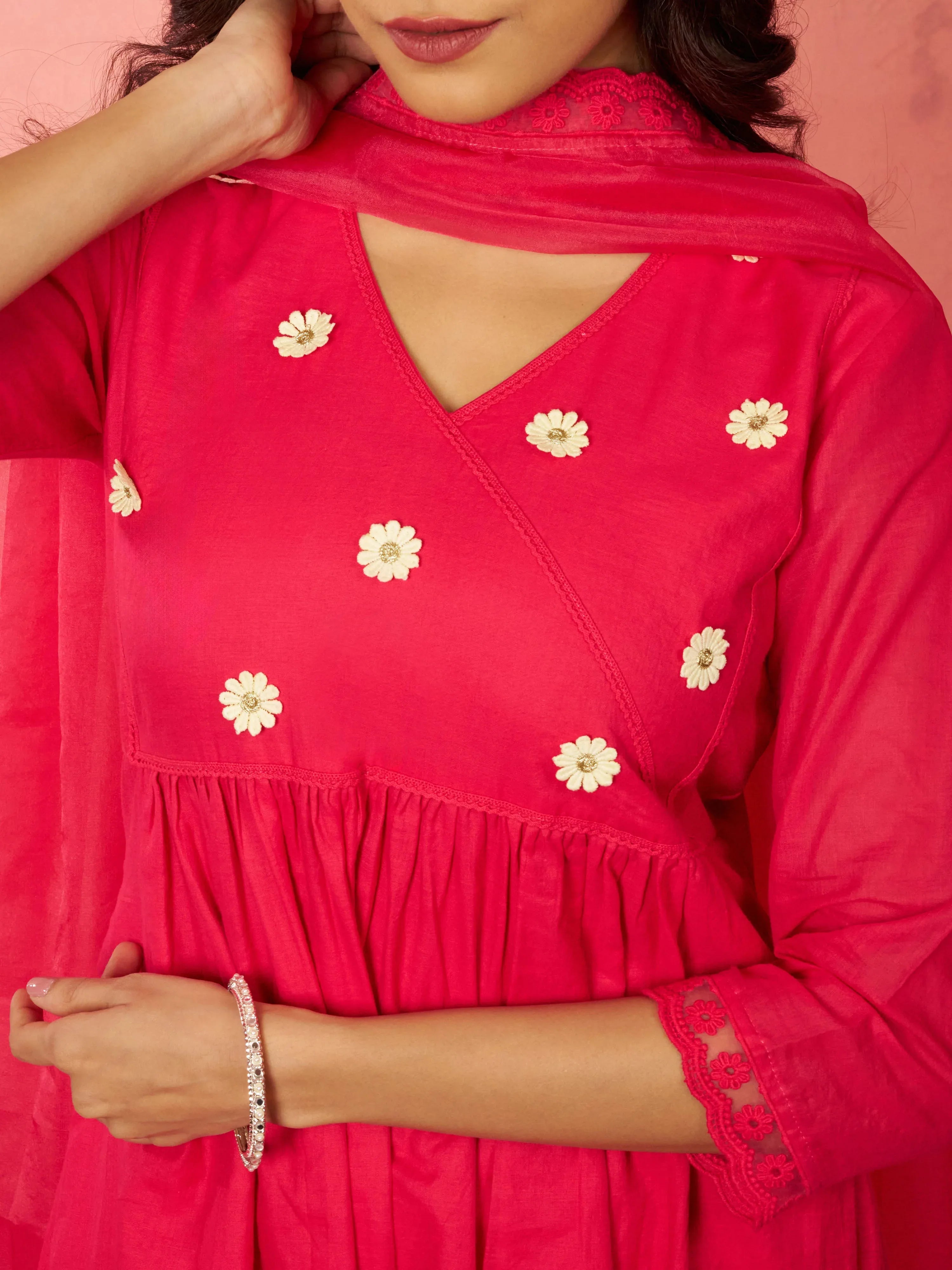 Women's Pink Chanderi Anarkali Kurta Set