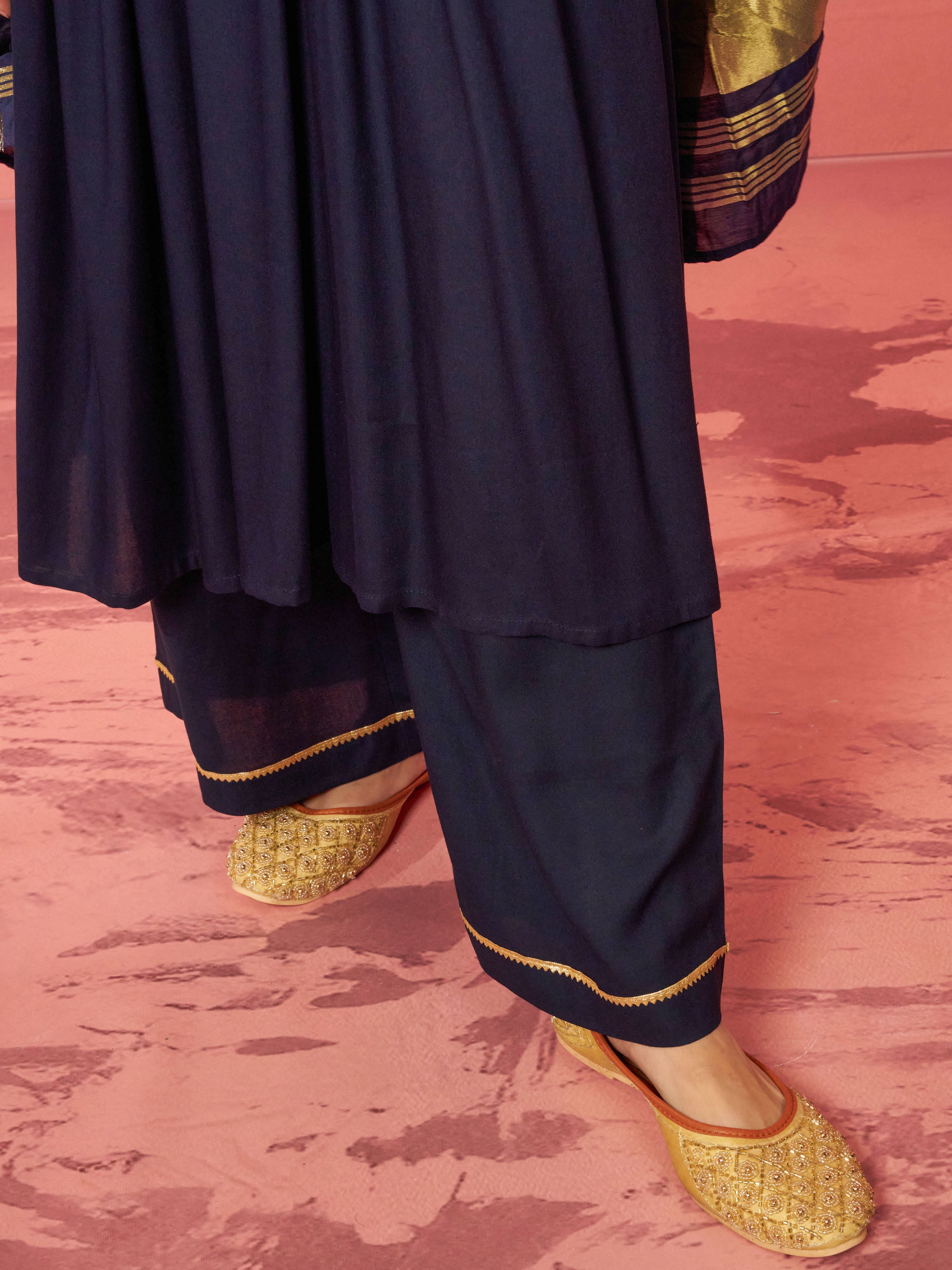 Women's Navy Blue Rayon Anarkali Kurta Set