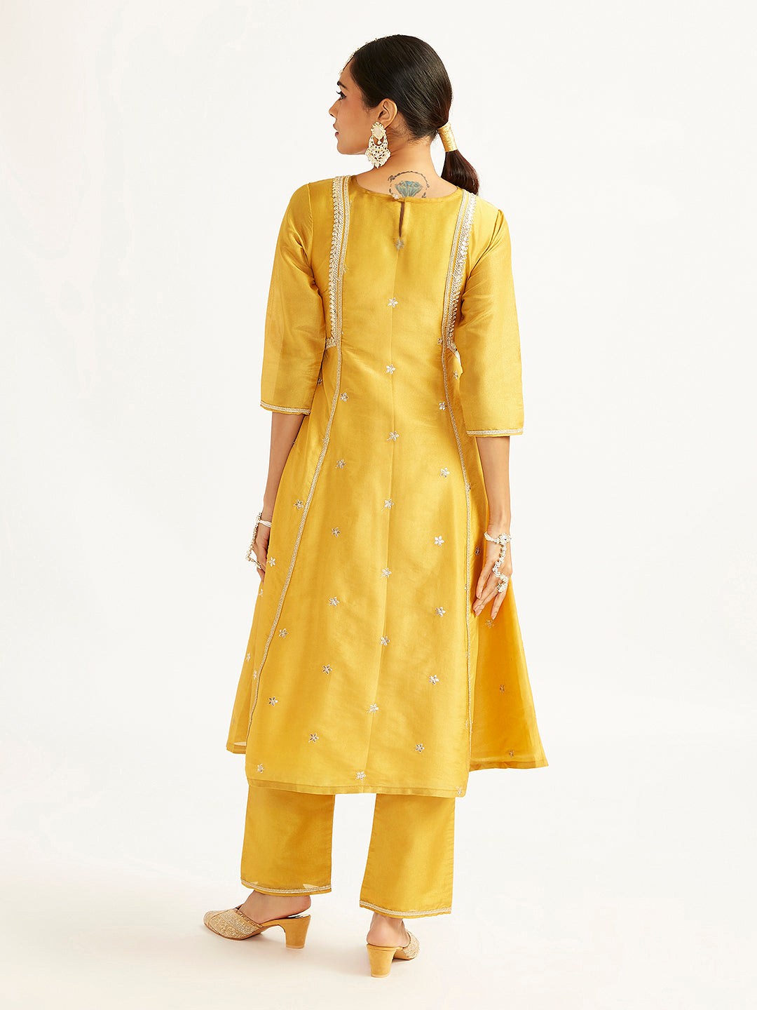 VASTRAMAY Women's Mustard Anarkali Set - qivii