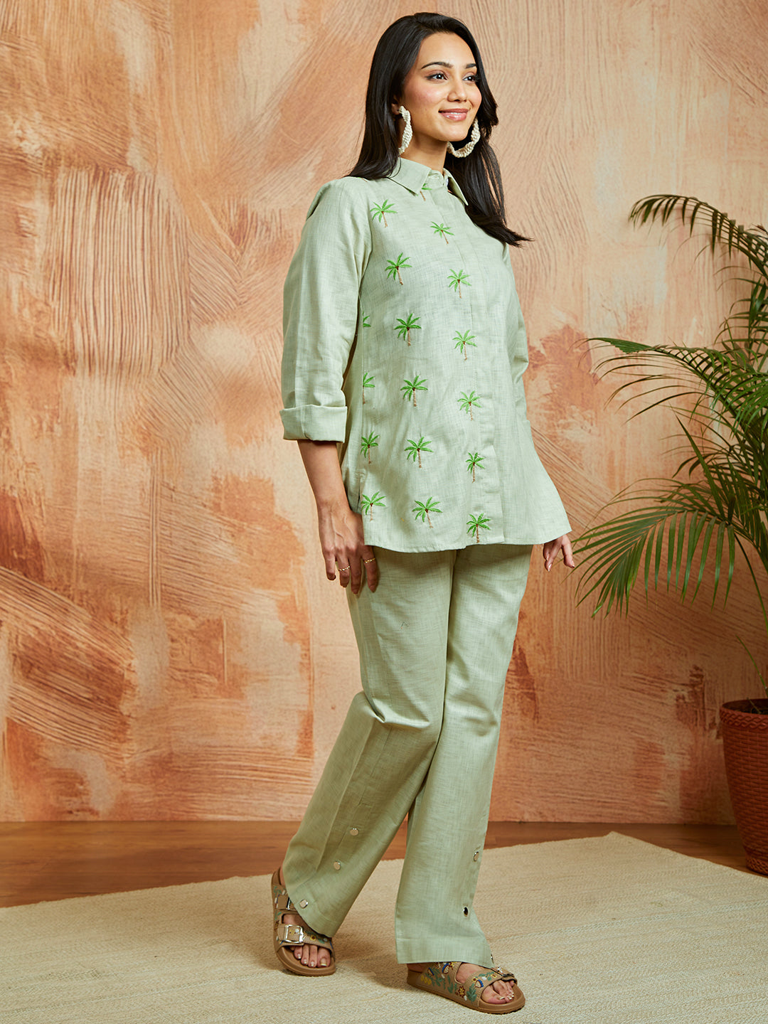 Women's Pista Green Co Ords Set - qivii