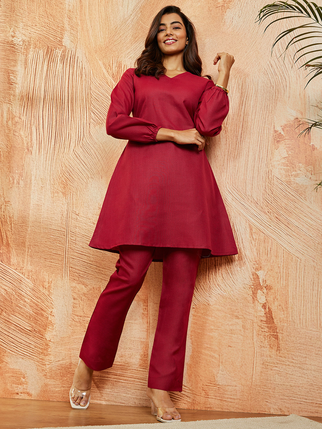 Women's Maroon Co Ords Set - qivii